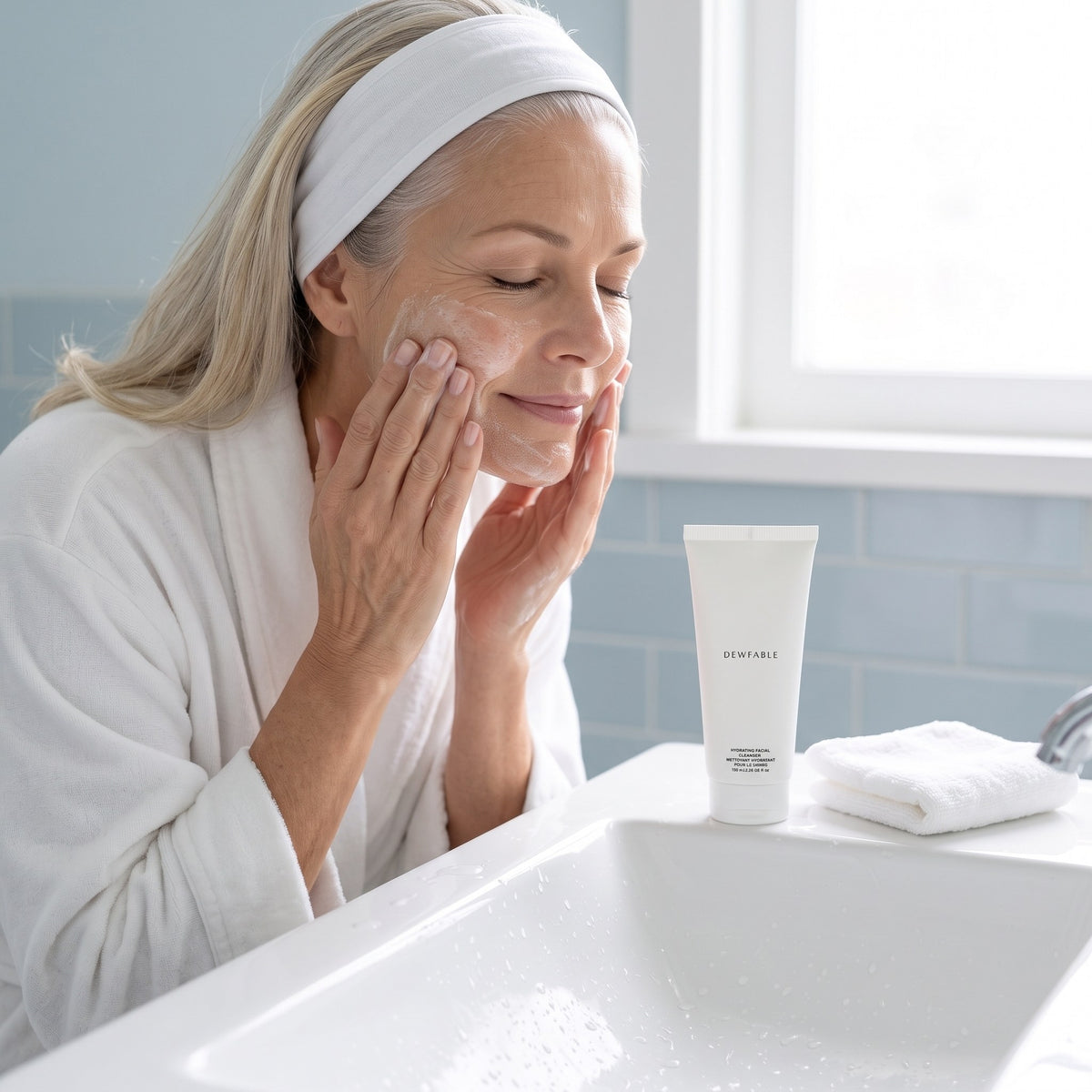Washing the face with Hydrating Facial Cleanser