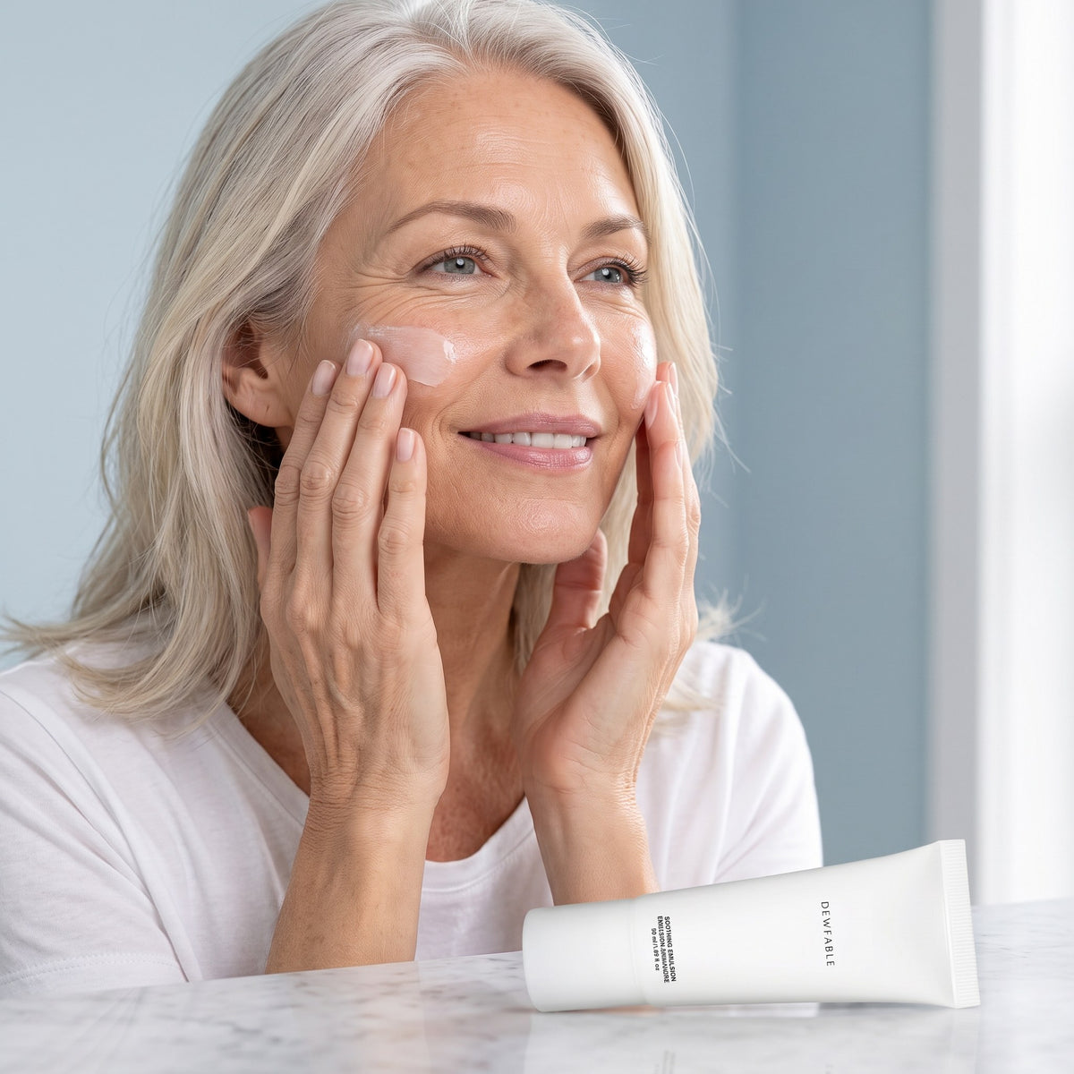 Smoothing Soothing Emulsion over the cheeks