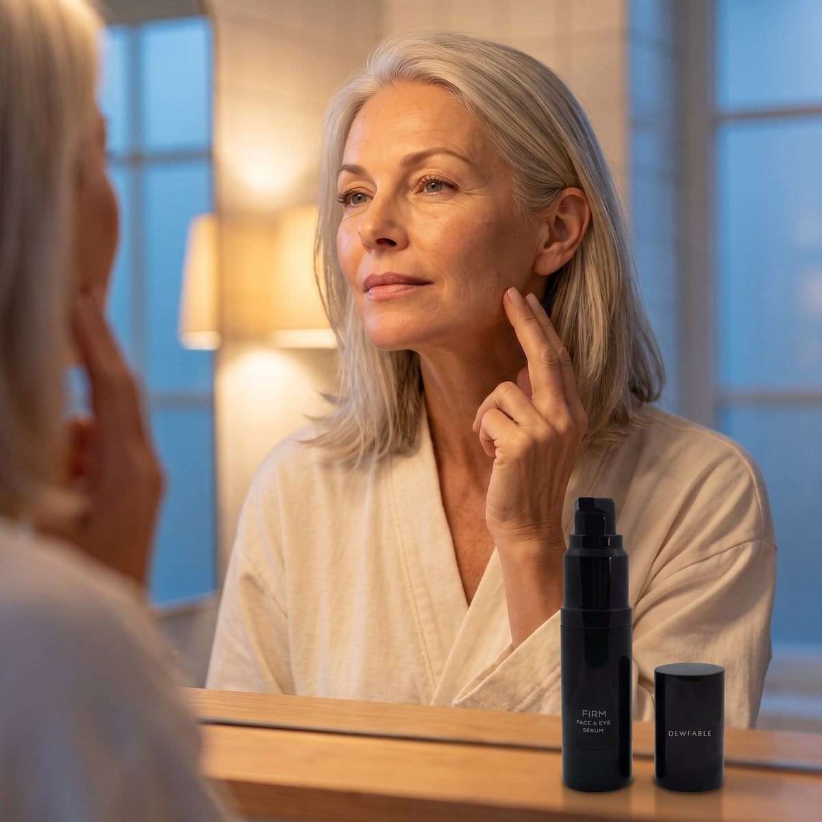 Smoothing Firm Face & Eye Serum along the jawline at night