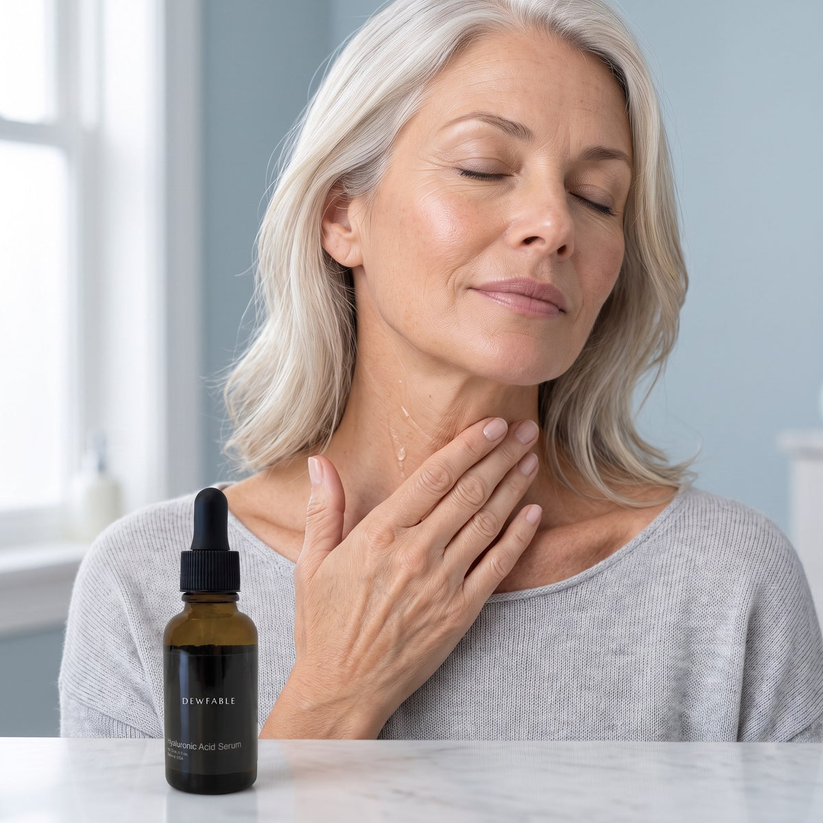 Smoothing Hyaluronic Acid Serum down the neck