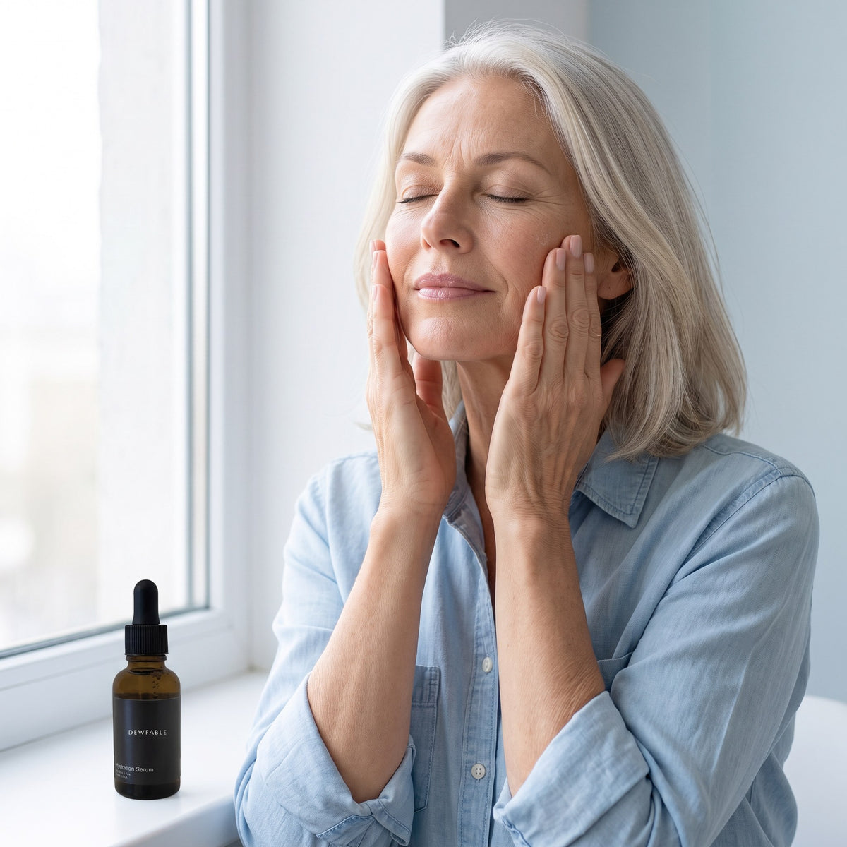 Pressing Hydration Serum into the cheeks