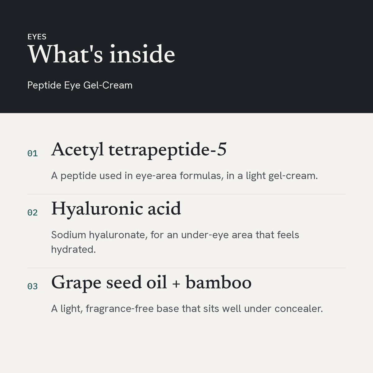 satinvie. Peptide Eye Gel-Cream, what is inside