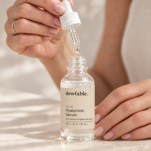 dewfable. Hyaluronic Serum, dropper with a drop of serum